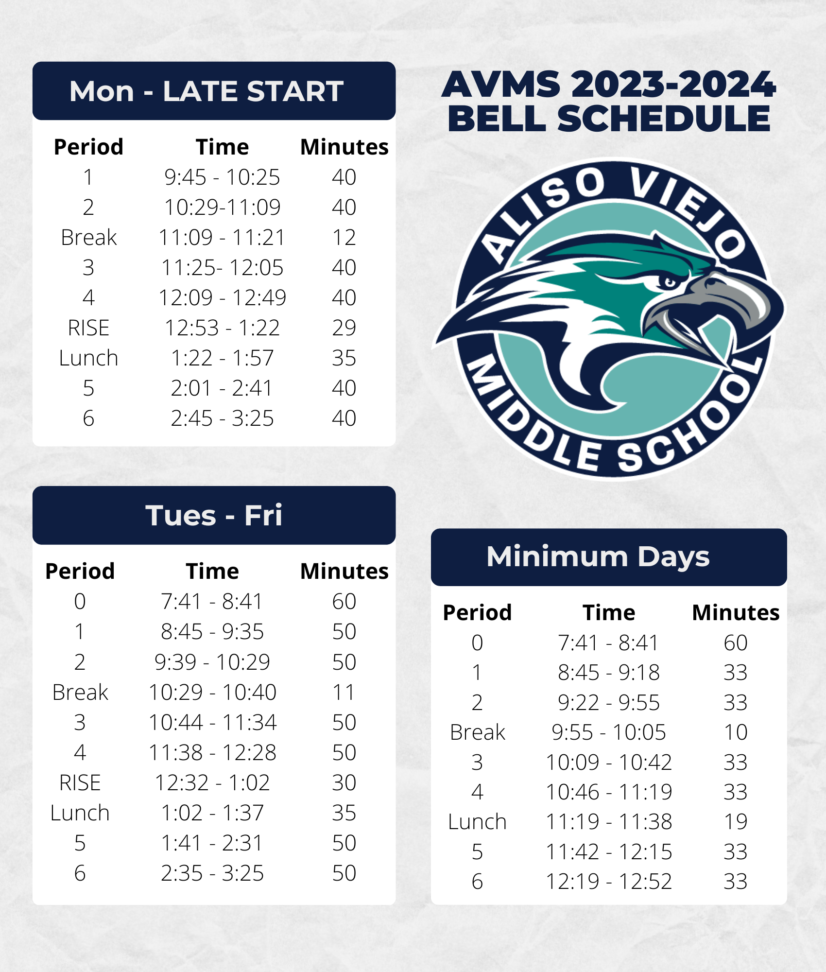 Aliso Viejo Middle School Bell Schedule & Calendar